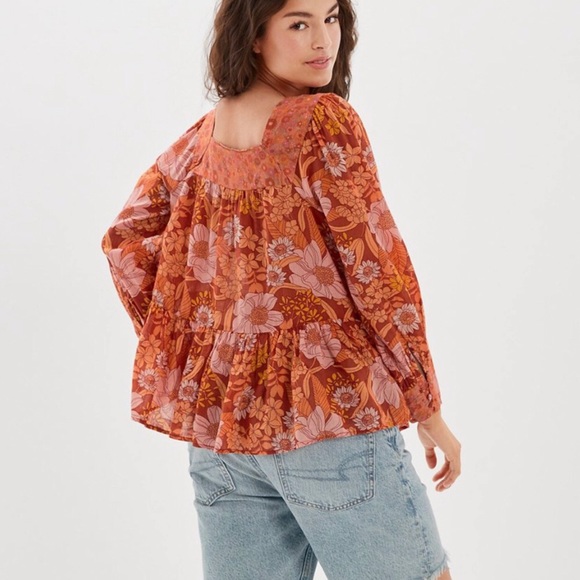 American Eagle Boho Oversized Long Sleeve Square Neck Peasant Blouse - Picture 2 of 8